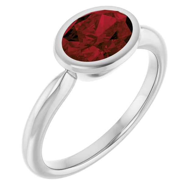 10K Gold Oval Natural Mozambique Garnet Bezel-Set Solitaire Ring - White Gold