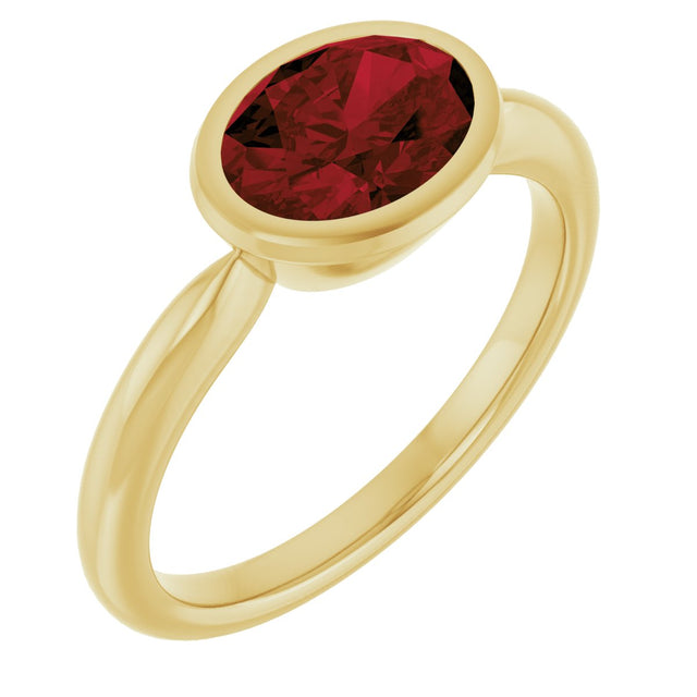 10K Gold Oval Natural Mozambique Garnet Bezel-Set Solitaire Ring - Yellow Gold