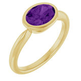 10K Gold Oval Natural Amethyst Bezel-Set Solitaire Ring - Yellow Gold