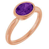 14K Gold Oval Natural Amethyst Bezel-Set Solitaire Ring - Rose Gold