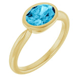 10K Gold Oval Natural Aquamarine Bezel-Set Solitaire Ring - Yellow Gold