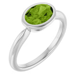 Platinum Oval Natural Peridot Bezel-Set Solitaire Ring