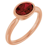 14K Gold Oval Natural Mozambique Garnet Bezel-Set Solitaire Ring – 6x4mm - Rose Gold