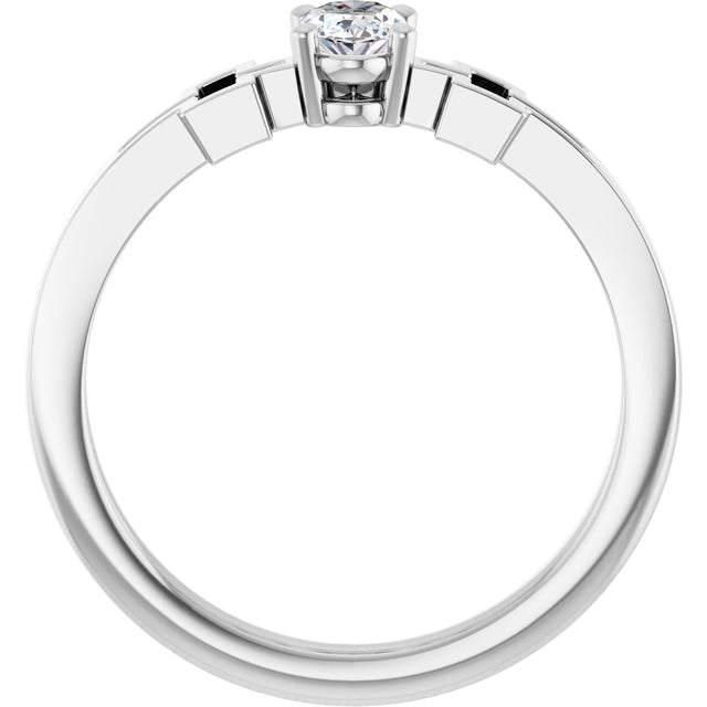 14K Gold Oval Natural White Sapphire Youth Cross Ring - White Gold - view 2