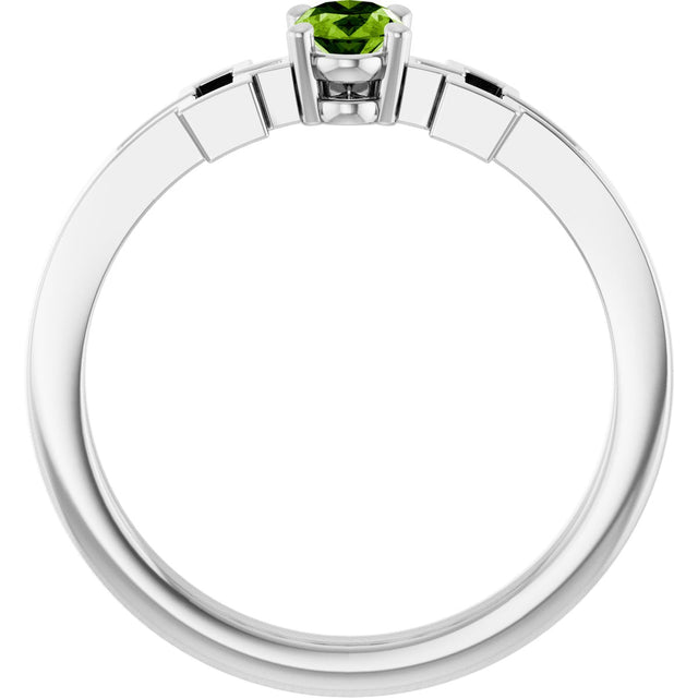 14K Gold Oval Natural Peridot Youth Cross Ring - White Gold - view 2
