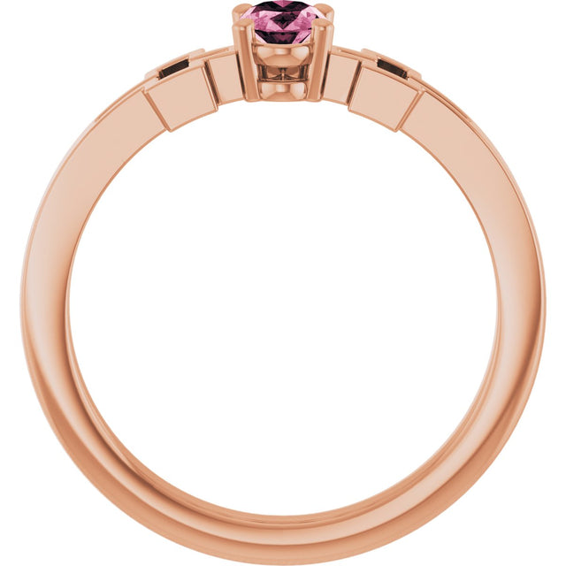 14K Gold Oval Natural Pink Tourmaline Youth Cross Ring - Rose Gold - view 2