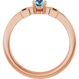 14K Gold Oval Natural Aquamarine Youth Cross Ring - Rose Gold - view 2