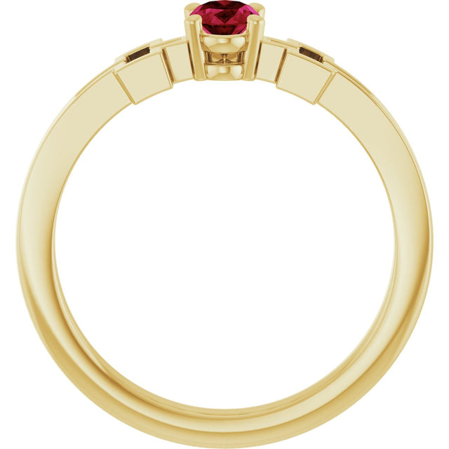 14K Gold Oval Lab-Grown Ruby Youth Cross Ring - Yellow Gold - view 2