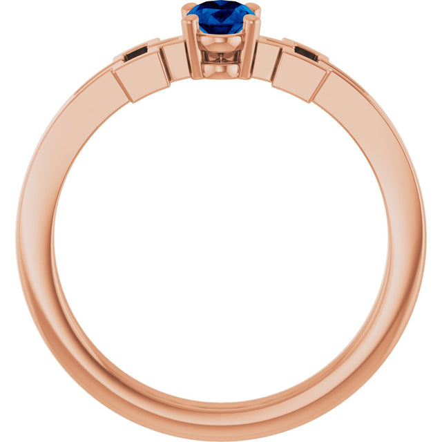 14K Gold Oval Natural Blue Sapphire Youth Cross Ring - Rose Gold - view 2