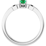 14K Gold Oval Natural Emerald Youth Cross Ring - White Gold - view 2
