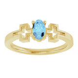 14K Gold Oval Natural Aquamarine Youth Cross Ring - Yellow Gold - view 3