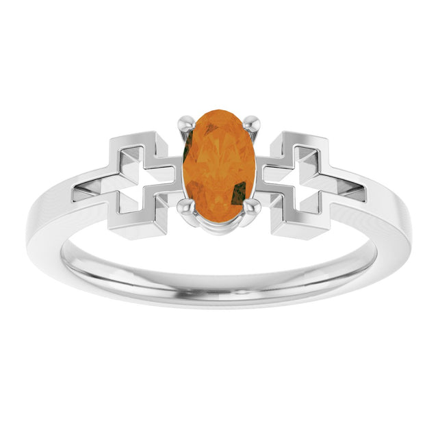 Platinum Oval Natural Citrine Youth Cross Ring - view 3