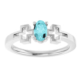 Platinum Oval Natural Blue Zircon Youth Cross Ring - view 3