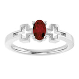 14K Gold Oval Natural Mozambique Garnet Youth Cross Ring - White Gold - view 3