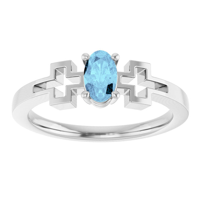 Platinum Oval Natural Aquamarine Youth Cross Ring - view 3
