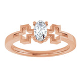14K Gold Oval Natural White Sapphire Youth Cross Ring - Rose Gold - view 3