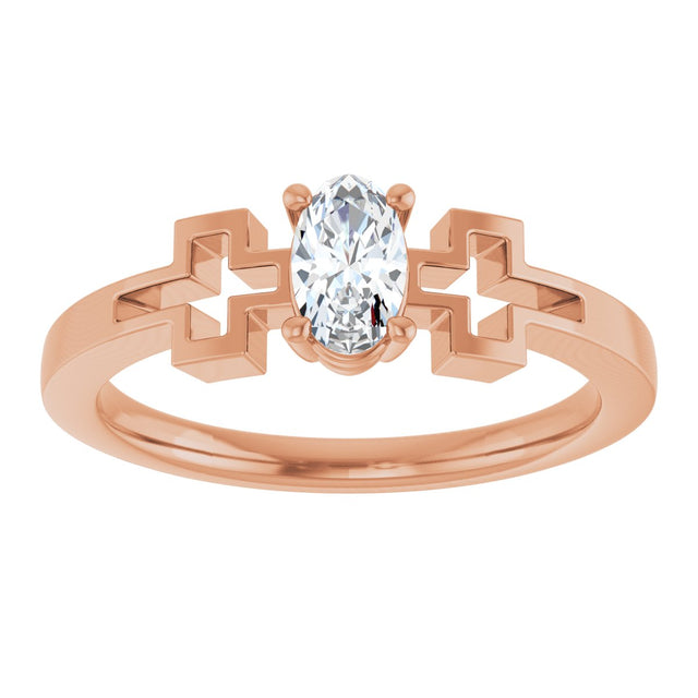 14K Gold Oval Natural White Sapphire Youth Cross Ring - Rose Gold - view 3