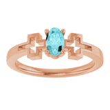 14K Gold Oval Natural Blue Zircon Youth Cross Ring - Rose Gold - view 3