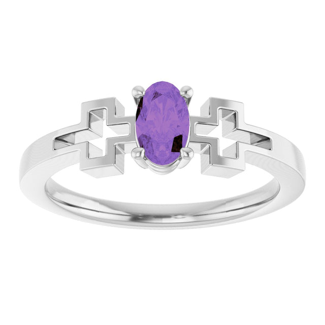 Platinum Oval Natural Amethyst Youth Cross Ring - view 3
