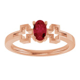 14K Gold Oval Natural Ruby Youth Cross Ring - Rose Gold - view 3
