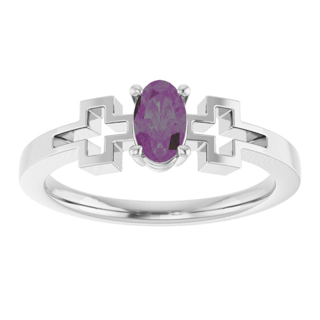 14K Gold Oval Lab-Grown Alexandrite Youth Cross Ring - White Gold - view 3