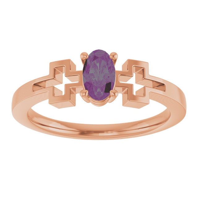 14K Gold Oval Lab-Grown Alexandrite Youth Cross Ring - Rose Gold - view 3