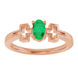 14K Gold Oval Lab-Grown Emerald Youth Cross Ring - Rose Gold - view 3