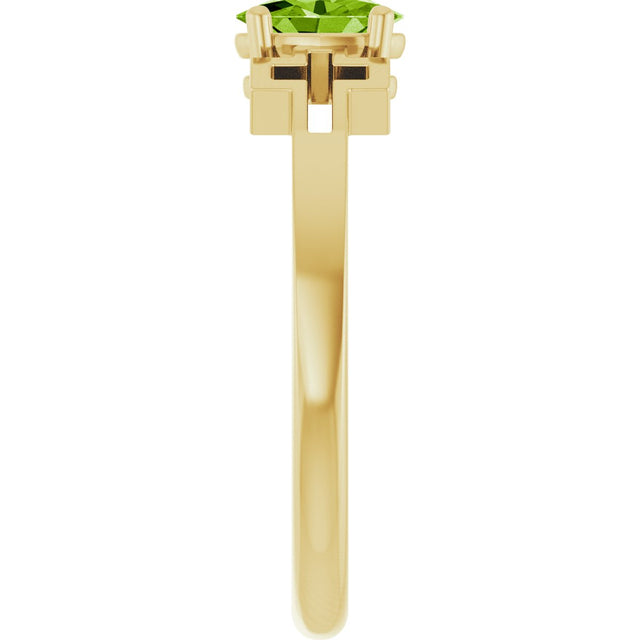 14K Gold Oval Natural Peridot Youth Cross Ring - Yellow Gold - view 4