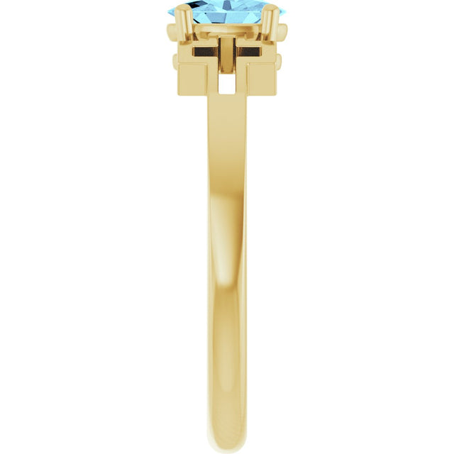 14K Gold Oval Natural Aquamarine Youth Cross Ring - Yellow Gold - view 4