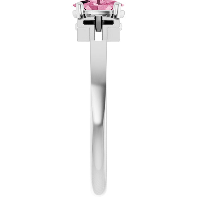 Platinum Oval Natural Pink Tourmaline Youth Cross Ring - view 4