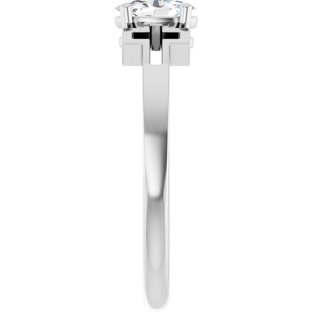 14K Gold Oval Natural White Sapphire Youth Cross Ring - White Gold - view 4