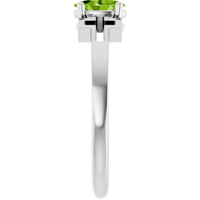 14K Gold Oval Natural Peridot Youth Cross Ring - White Gold - view 4