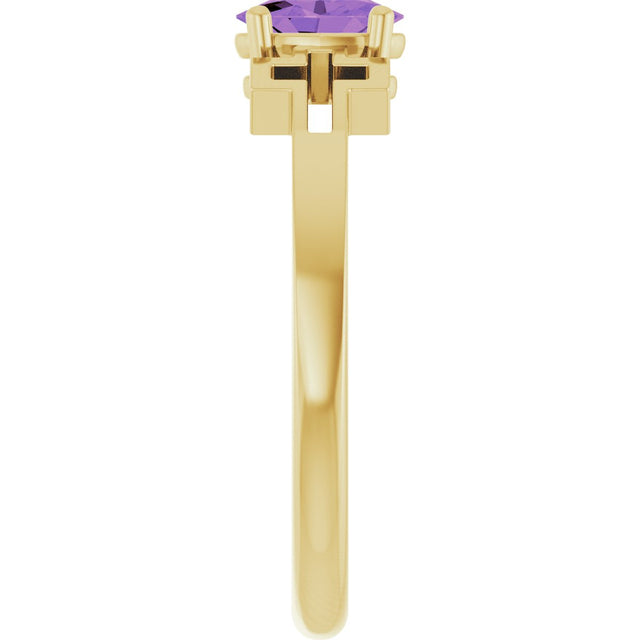14K Gold Oval Natural Amethyst Youth Cross Ring - Yellow Gold - view 4