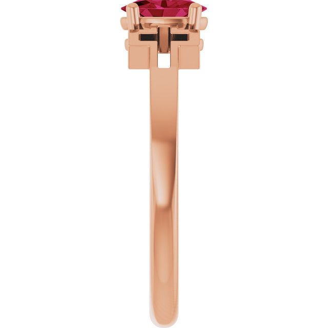 14K Gold Oval Lab-Grown Ruby Youth Cross Ring - Rose Gold - view 4