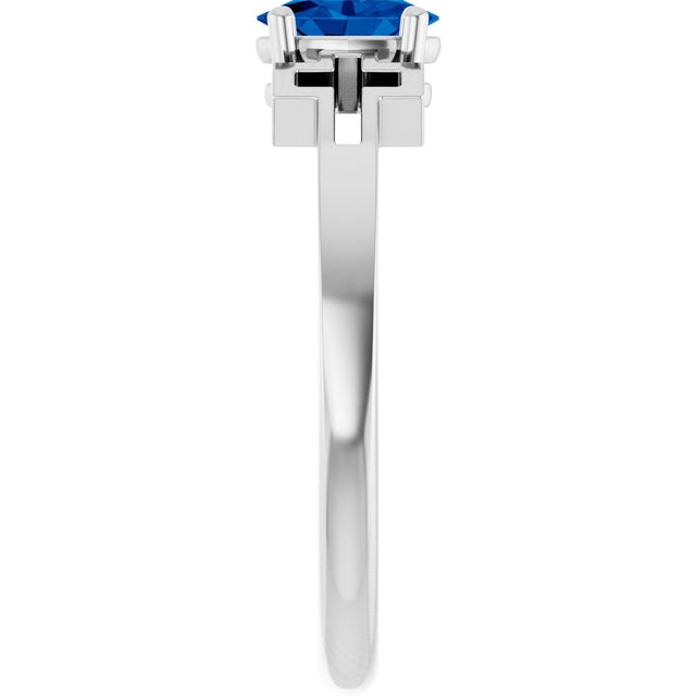 Platinum Oval Natural Blue Sapphire Youth Cross Ring - view 4