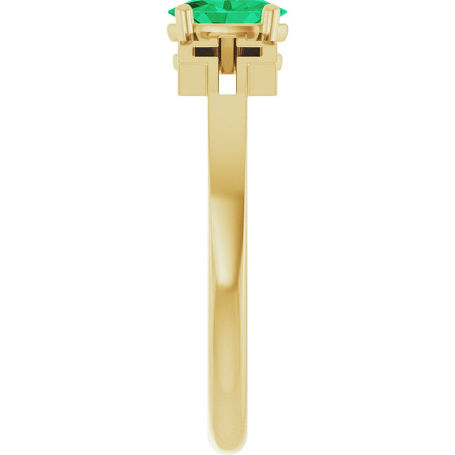 14K Gold Oval Natural Emerald Youth Cross Ring - Yellow Gold - view 4