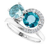 14K Gold Round Natural London Blue Topaz & Natural Sky Blue Topaz & Natural Diamond Two-Stone Ring - view 5