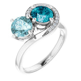14K Gold Round Natural London Blue Topaz & Natural Sky Blue Topaz & Natural Diamond Two-Stone Ring