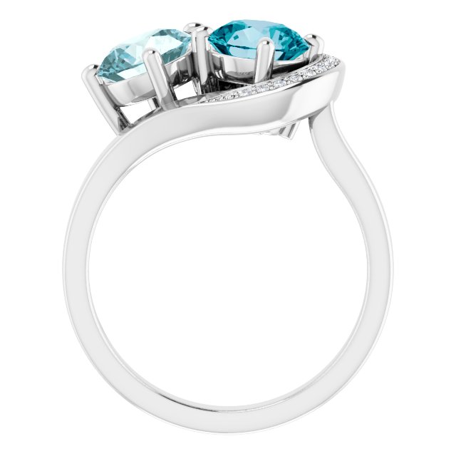 14K Gold Round Natural London Blue Topaz & Natural Sky Blue Topaz & Natural Diamond Two-Stone Ring - view 2