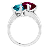 Platinum Cushion Natural London Blue Topaz & Natural Rhodolite Garnet Two-Stone Ring - view 2