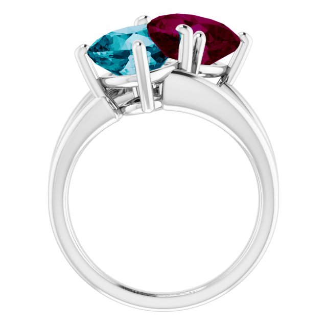 14K Gold Cushion Natural London Blue Topaz & Natural Rhodolite Garnet Two-Stone Ring - White Gold - view 2