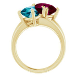 14K Gold Cushion Natural London Blue Topaz & Natural Rhodolite Garnet Two-Stone Ring - Yellow Gold - view 2
