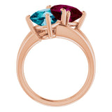 14K Gold Cushion Natural London Blue Topaz & Natural Rhodolite Garnet Two-Stone Ring - Rose Gold - view 2