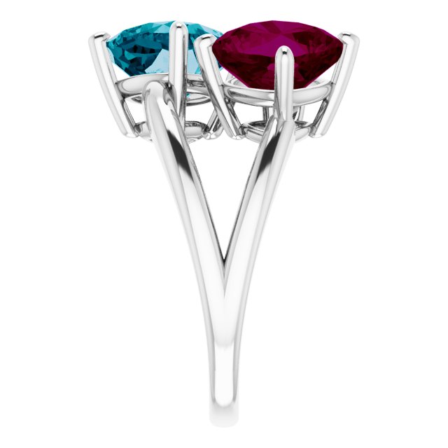 14K Gold Cushion Natural London Blue Topaz & Natural Rhodolite Garnet Two-Stone Ring - White Gold - view 4