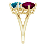 14K Gold Cushion Natural London Blue Topaz & Natural Rhodolite Garnet Two-Stone Ring - Yellow Gold - view 4