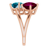 14K Gold Cushion Natural London Blue Topaz & Natural Rhodolite Garnet Two-Stone Ring - Rose Gold - view 4