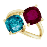 14K Gold Cushion Natural London Blue Topaz & Natural Rhodolite Garnet Two-Stone Ring - Yellow Gold - view 5