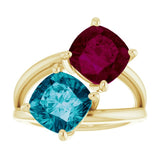 14K Gold Cushion Natural London Blue Topaz & Natural Rhodolite Garnet Two-Stone Ring - Yellow Gold - view 3
