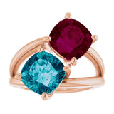 14K Gold Cushion Natural London Blue Topaz & Natural Rhodolite Garnet Two-Stone Ring - Rose Gold - view 3