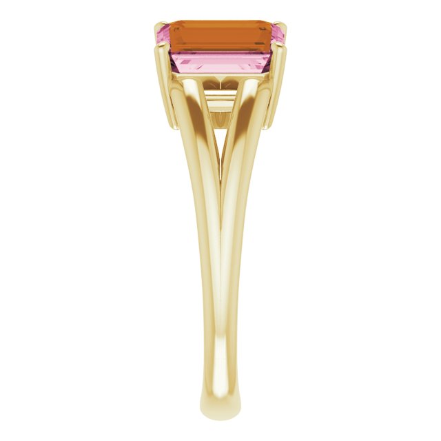 14K Gold Emerald Natural Pink Tourmaline & Natural Citrine Two-Stone Ring - view 4